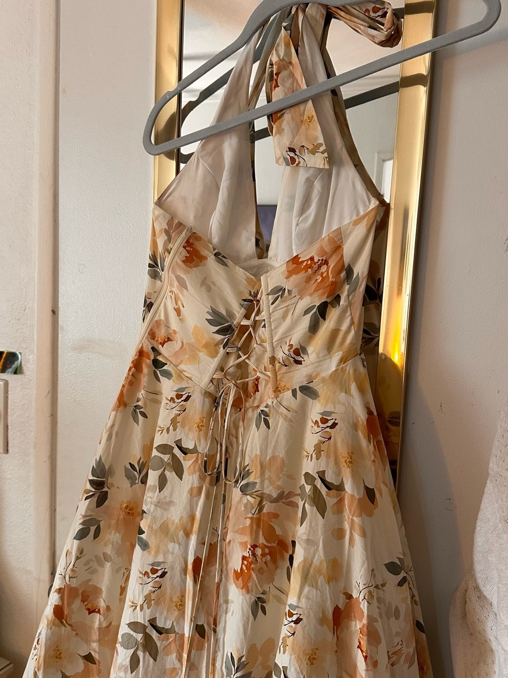 Disney Backless Floral Halter Dress - Cream & Orange